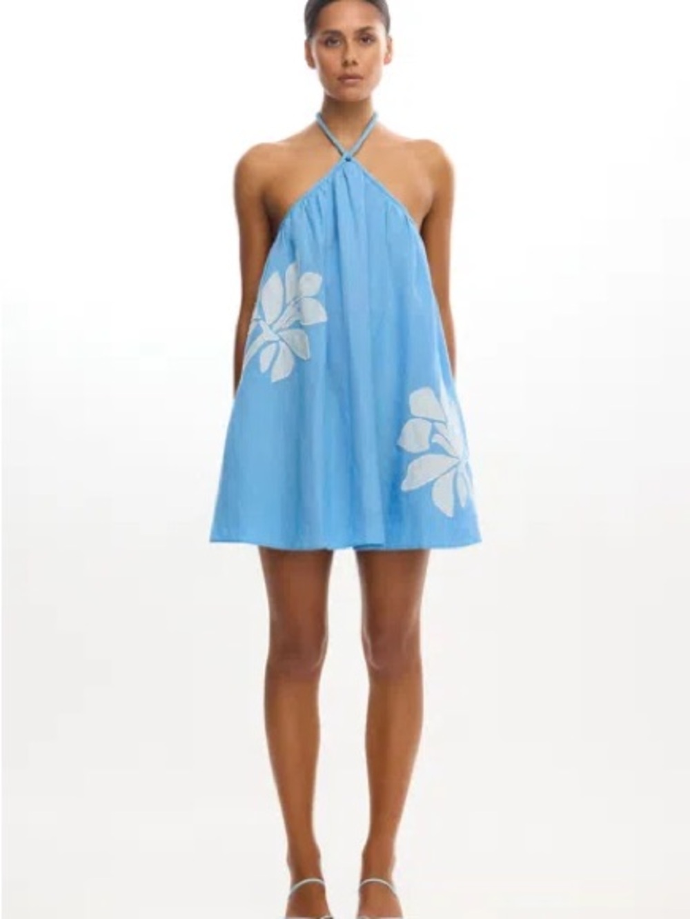 Light Blue Halter Floral Mini Dress - Women